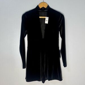 NEW Express Black Velvet Romper Long Sleeve Plunge Neckline | S
